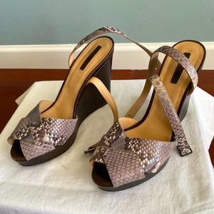 Longchamp strappy platform snakeprint sandal heels